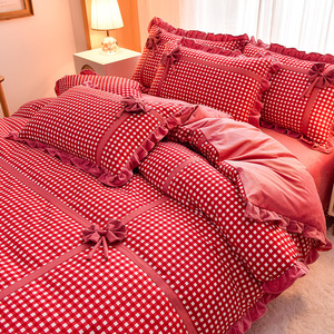 春夏季网红款少女心四件套全棉纯棉荷叶边公主风床单被套床上用品