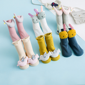 春季儿童防滑地板袜男女童宝宝纯色袜子 公仔卡通婴儿袜0-1-3-4岁