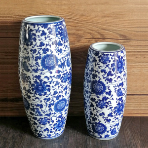 花瓶陶瓷摆件插花桌面方形圆形青花瓷中式复古风花樽养富贵竹瓷瓶