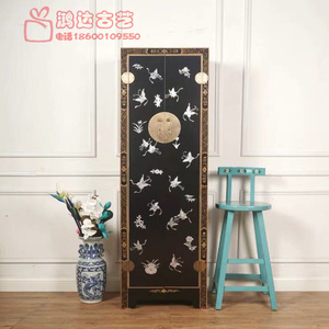 新中式实木手绘衣柜衣橱新古典彩绘花鸟立柜储物柜仿古做旧置物柜