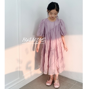 L+IKISSBABY潮牌女童2024夏款韩版新款法式宽松短袖连衣裙公主裙