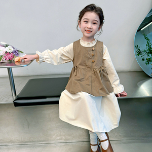 儿童裙子马甲韩版两件套2024小童棉布连衣裙套装女童洋气森系春装