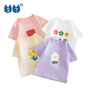 韩版童装女童小红花卡通纯棉短袖T恤儿童夏装新款洋气印花上衣薄