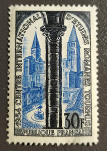 法国1954年古教堂1全新 MH贴胶干面污 雕刻板 斯科特目录6美元