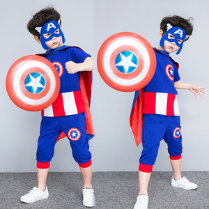 六一节儿童走秀服男童超人衣服少儿卡通套装潮中小童美国队长服装