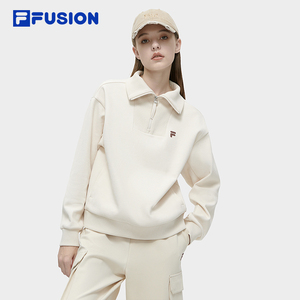 FILA FUSION斐乐潮牌女子针织套头衫2024春新款时尚休闲宽松卫衣