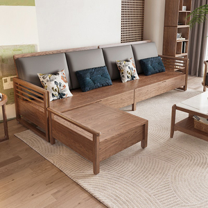 新中式白蜡木硅胶皮全实木沙发客厅简约现代小户型广东佛山家具