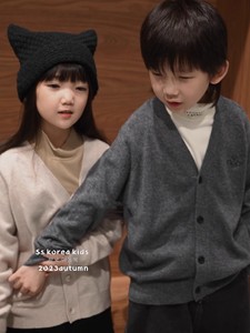 韩国代购童装儿童羊毛衫开衫2023秋冬新款男童毛衣女童单排扣外套