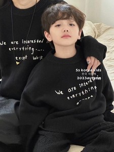 韩国代购童装男童羊毛衫2023儿童毛衣亲子秋冬装字母针织衫女童潮
