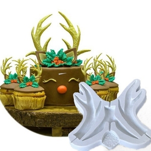 翻糖蛋糕装饰模 定制款卡通动物梅花鹿鹿头鹿角硅胶模具 粘土皂模