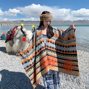 川西草原保暖波西米亚流苏超大披肩拍照斗篷披风西藏新疆围巾秋冬
