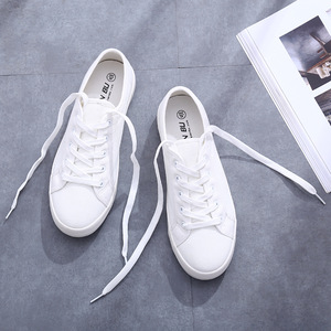 新款纯白帆布鞋男平跟夏季小白鞋百搭时尚文艺系带学生韩版手绘鞋
