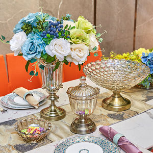 轻奢欧式美式客厅茶几餐桌水晶玻璃果盘家居加厚玻璃花瓶摆件套装