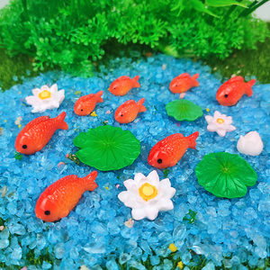 仿真迷你小金鱼荷叶荷花水族鱼缸摆件红鲤鱼小动物多肉盆景装饰品