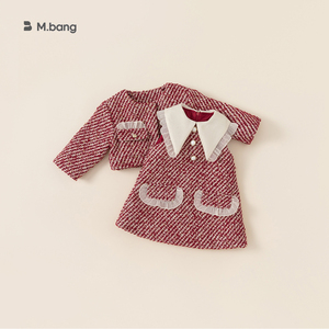 秋冬儿童套装洋气女童红色呢子外套+连衣裙小香风两件套DT34203