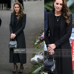 高级定制凯特王妃同款黑色羊毛大衣西装外套女超长款修身显瘦时尚