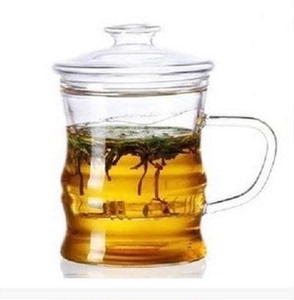包邮耐热玻璃杯三件式透明过滤内胆花茶杯带盖办公水杯子茶具茶壶