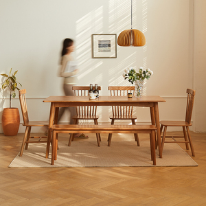 全实木餐桌椅组合小户型现代简约樱桃色餐厅长方形饭桌家用书桌子