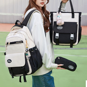 新款韩版原创初中高中大学生女生书包大容量高颜值森系黑色双肩包