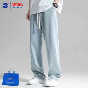 NFT NASA美式高街牛仔裤男夏季直筒潮牌休闲裤子浅色宽松情侣长裤