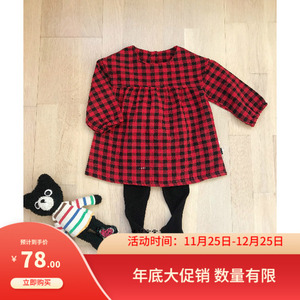 女童经典款娃娃衫宝宝红黑格连衣裙长袖上衣秋冬季红格洋气内搭