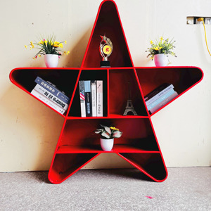 红色主题文化展示架党建书架铁艺五角星造型会议室背景壁挂置物架