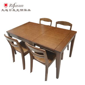 大连日发光明家具出口拉桌一桌四椅长方形新中式实木餐桌餐桌实木