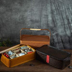 茶具收纳盒家用竹盒防尘带盖食盒手提篮竹编中式复古装茶具的茶盒