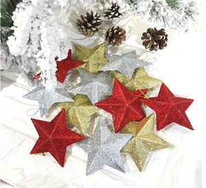 圣诞树装饰品红粉五角星挂件金色五角星树顶星银色星星道具五角星