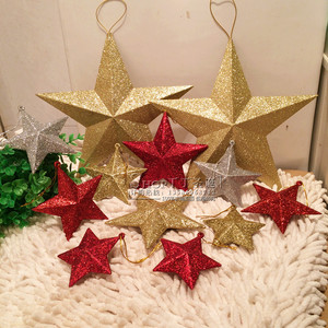 圣诞红银金粉五角星挂件圣诞节五角星装饰品 圣诞树挂件星星配件