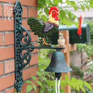 北欧乡村庭院花园柱铸铁非铜提醒公鸡创意复古手摇铃铛门铃撞装饰