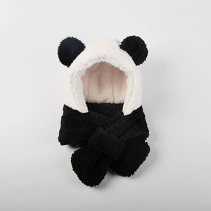 冬季儿童熊猫造型帽子围脖一体宝宝加厚加绒护耳保暖帽婴儿护耳帽