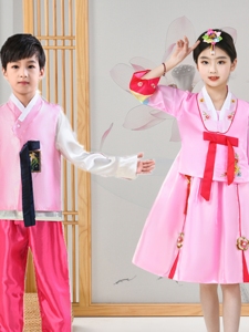 新款朝鲜服族男女童延吉宫廷礼服装改良韩服学生舞蹈服幼儿超仙夏