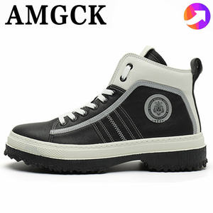 香港代购AMGCK男鞋高帮皮鞋休闲板鞋男真皮英伦风商务男士靴子潮