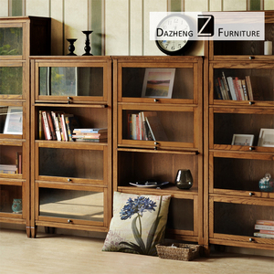 水曲柳美式实木简约二三四五层储物书橱书架矮书柜带玻璃门