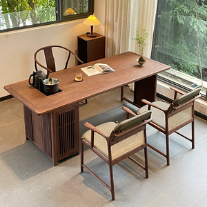 新中式北黑胡桃木阳台小型茶桌椅组合茶室实木泡茶台现代禅意家具