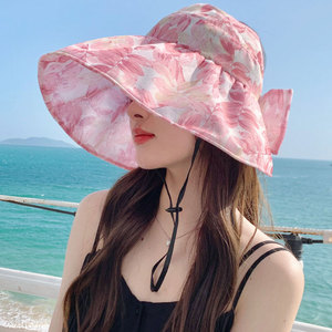 大沿空顶帽子女士夏天冒子沙滩防晒遮阳帽时尚休闲防紫外线太阳帽
