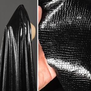 黑色蛇纹肌理皮革创意油光立体图案PU服装外套大衣包包设计师面料