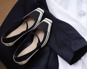 TIPTOE BALLET法式黑白拼色玛丽珍 链条漆皮粗跟凉鞋蝴蝶结真皮鞋