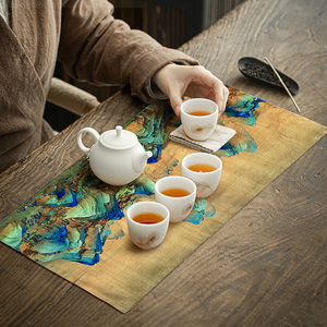 中式禅意茶席布家用茶盘垫干泡茶巾小桌旗布艺隔热垫餐垫茶道配件