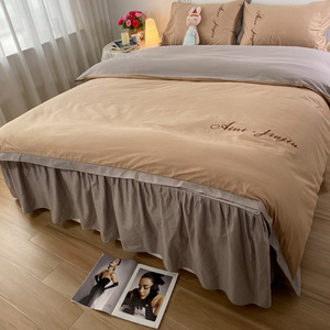 床裙款四件套纯棉简约夏季床上用品全棉家用床单被套床罩床套纯色