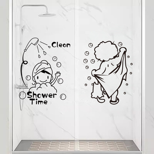 创意厕所卫生间浴室玻璃门贴纸家用洗澡淋浴房推拉门防水卡通墙贴