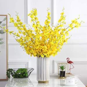 含带跳舞仿真花!花瓶装饰餐桌上简约现代黄色客厅蝴蝶兰套的假花