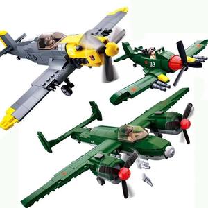 军事积木男孩子二战战斗机武直飞机儿童益智小鲁班拼装玩具礼物