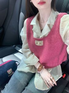 法式复古小香风火龙果色针织背心马甲初秋季新款配衬衫的叠穿上衣