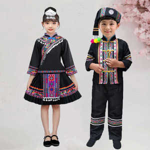 儿童布朗族服装男女童少数民族哈尼族演出服中学生运动会表演服饰