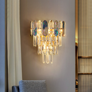 轻奢水晶壁灯客厅装饰灯彩色贝壳床头灯新款现代简约创意卧室壁灯