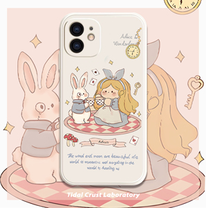 可爱少女与兔兔一起玩耍液态硅胶全包手机壳适用苹果15iphone14小米14华为mate60荣耀80vivox100opporeno11
