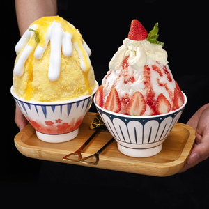 网红楠火锅刨冰碗日式网红雪花冰创意密胺甜品高脚碗冰淇淋雪糕碗
