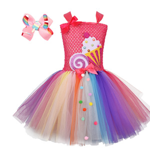 新童装款棒棒糖手工儿童连衣裙冰淇淋彩虹女童公主裙表演扮演角色